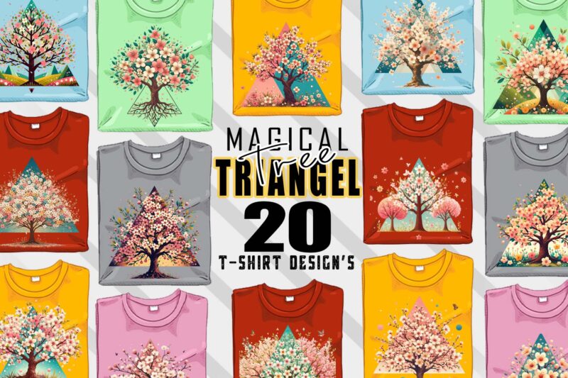 Colourful Triangle Tree t-shirt design bundle with 20 designs – download instantly Retro Vintage T-shirt