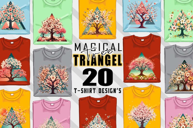 Abstract Colourful Triangel Tree t-shirt design bundle with 20 png & jpeg designs – download instantly Retro Vintage T-shirt