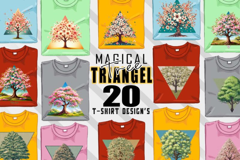 Magical Triangle Tree t-shirt design bundle with 20 designs – download instantly Retro Vintage Tee
