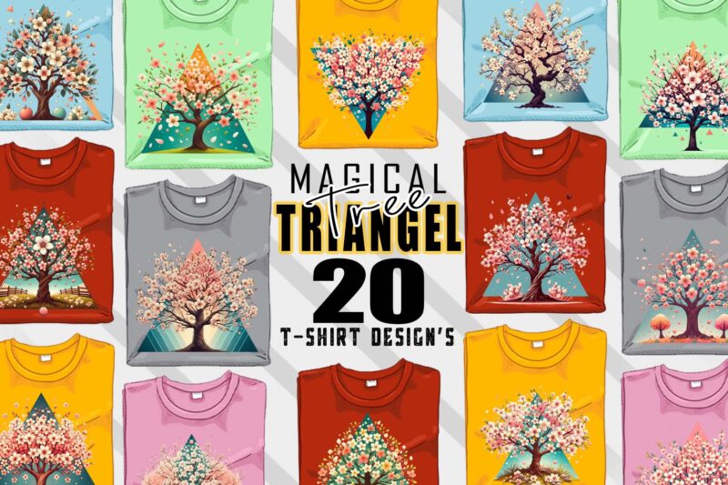 Colourful Triangle Tree t-shirt design bundle with 20 png & jpeg designs for POD