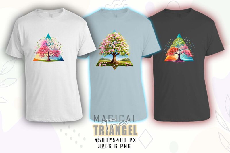 Watercolour Triangle Tree t-shirt design bundle with 20 designs – download instantly