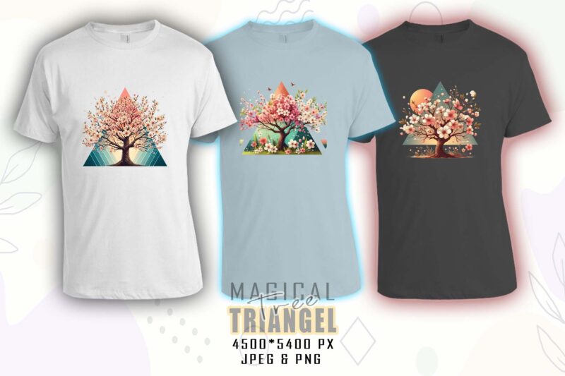 Colourful Triangle Tree t-shirt design bundle with 20 png & jpeg designs for POD