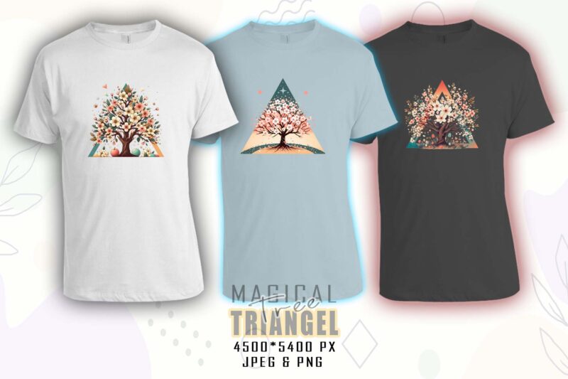 Colourful Triangle Tree t-shirt design bundle with 20 png & jpeg designs for POD
