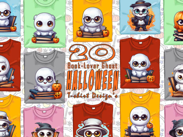 Colourful halloween bookish ghost t-shirt design bundle with 20 designs – download instantly retro vintage t-shirt illustration Colourful halloween bookish ghost t-shirt design bundle with 20 designs – download instantly retro vintage t-shirt illustration