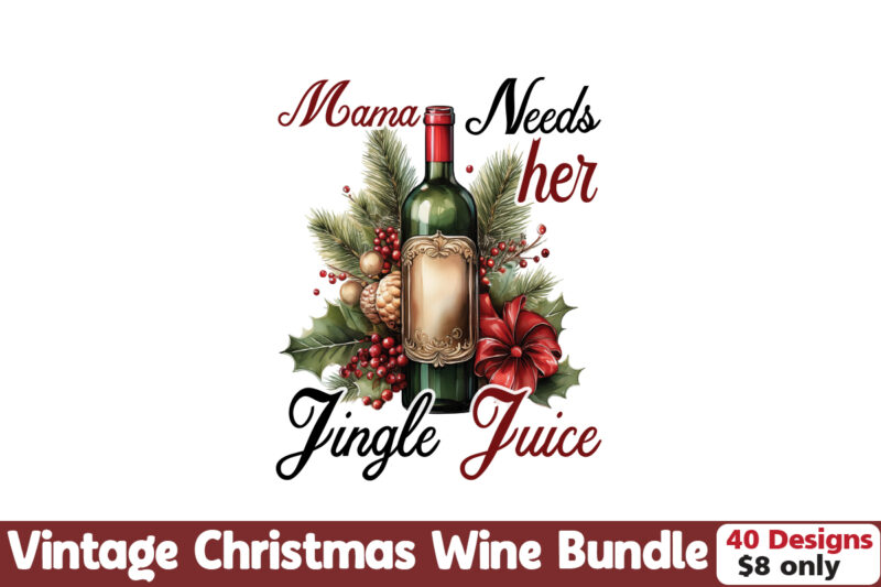 Christmas Wine Bundle, SVG Wine Bundle, Vintage Wine Vector Bundle and Wine Clipart