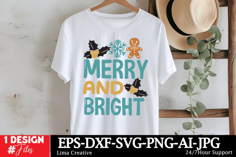 Merry and Bright Sublimation PNG ,Christmas Sublimation Design