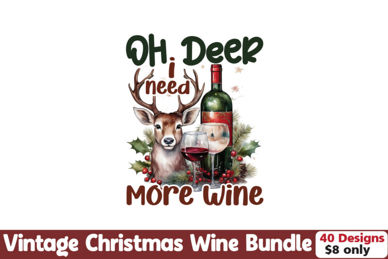 Christmas Wine Bundle, SVG Wine Bundle, Vintage Wine Vector Bundle and Wine Clipart