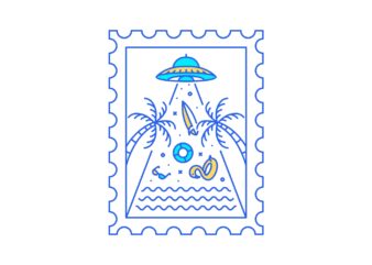 Summer Ufo Invasion Postal Stamp