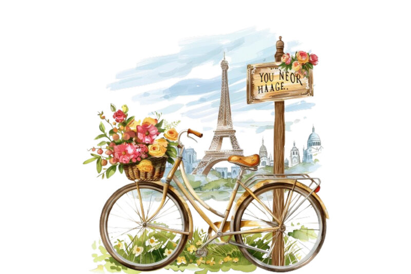 Bicycle with basket full of flowers