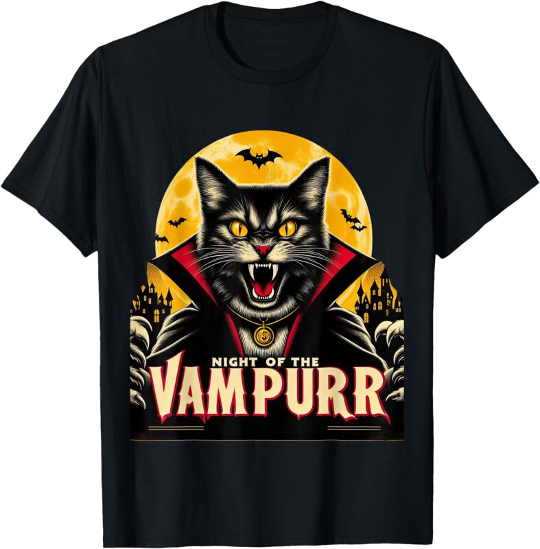 Black Cat Halloween Party Cat Lovers Retro Scary Halloween T-Shirt