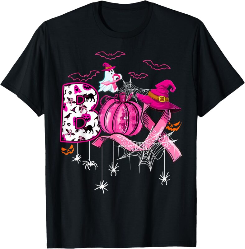 Boo Halloween Pumpkin Pink Ribbon Witch Breast Cancer T-Shirt