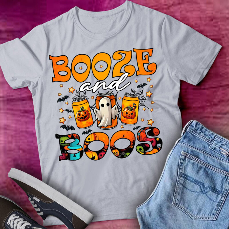 Booze And Boos Retro Halloween Ghost Spooky Season T-shirt ltsp