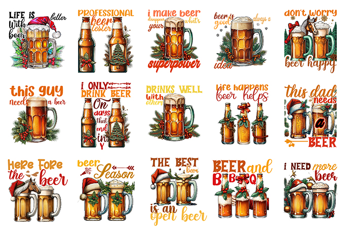 Vintage Christmas BEER T-shirt Bundle, Christmas Beer Sublimation t-shirt Vector Bundle, Christmas BEER clipart, Beer SVG Bundle