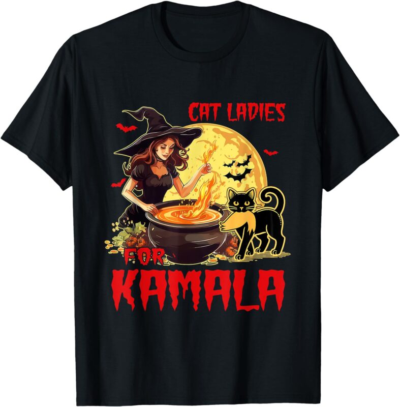 Cat Ladies For Kamala Harris Donald Trump 2024 Halloween T-Shirt