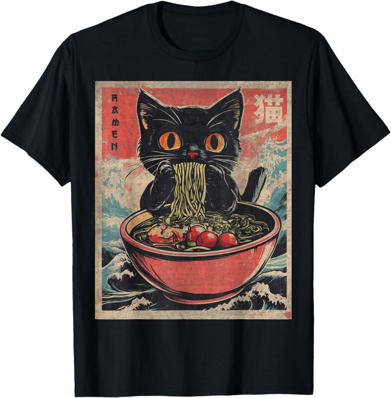 Cat Ramen Japanese Funny Graphic Tees Kawaii Cat Anime Gifts T-Shirt