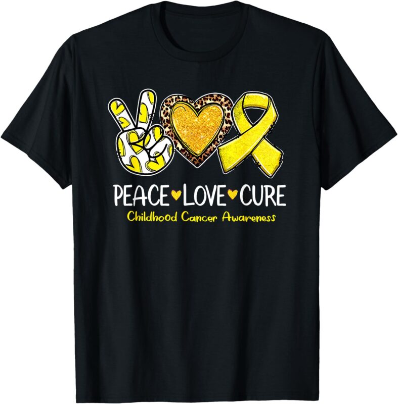 Childhood Cancer Awareness Love Cure Yellow Ribbon T-Shirt