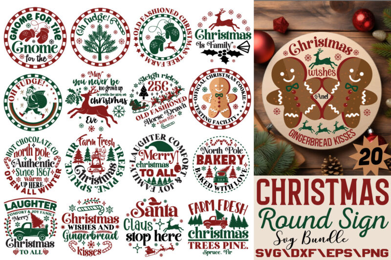 Christmas Round Sign T-shirt Bundle Christmas Round Sign Svg Bundle