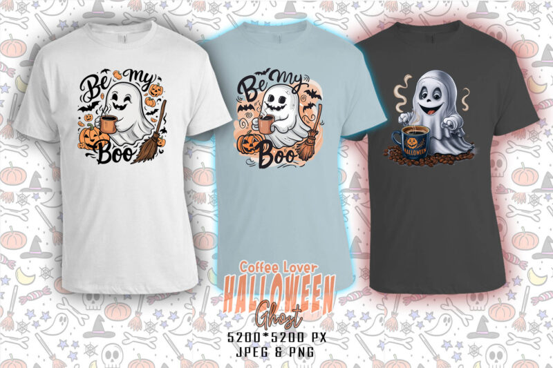 Watercolour Spooky Coffee Lover Ghost Halloween t-shirt design bundle of 100 design