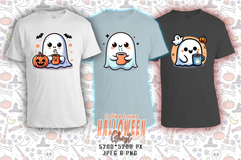 Colourful Halloween Coffee Party with Ghost t-shirt design bundle