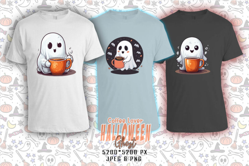 Watercolour Spooky Coffee Lover Ghost Halloween t-shirt design bundle of 100 design