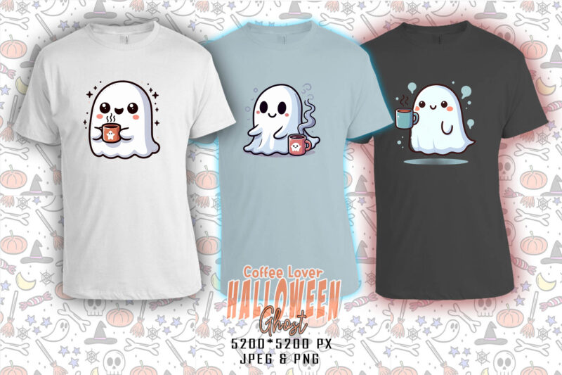 20 Magical Halloween Spooky Ghost with Coffee Cup of Halloween t-shirt design bundle