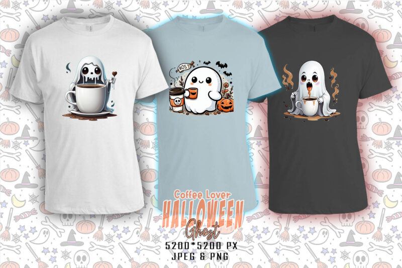 20 Halloween Party with Coffee Lover Ghost t-shirt design bundle