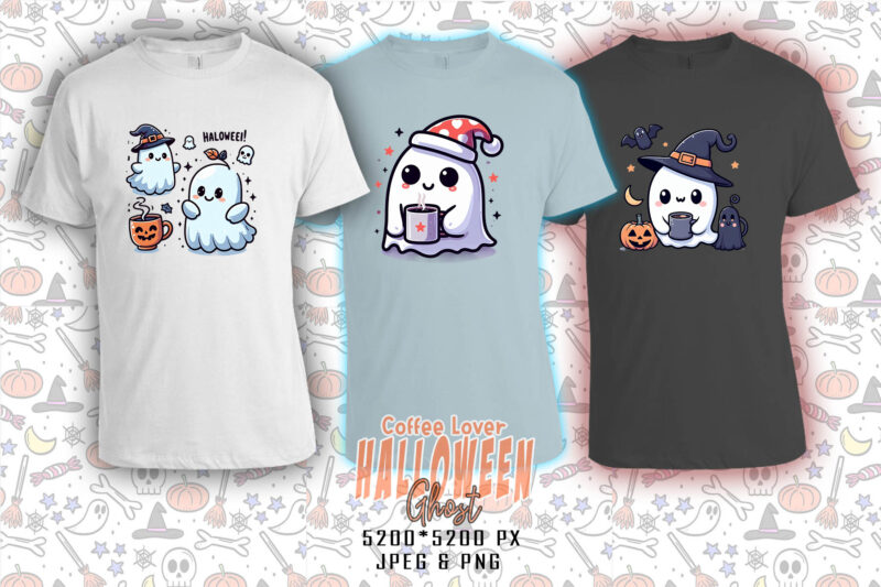 Colourful Halloween Coffee Party with Ghost t-shirt design bundle