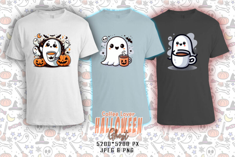 20 Magical Halloween Spooky Ghost with Coffee Cup of Halloween t-shirt design bundle