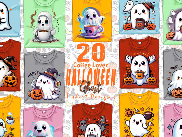 20 halloween party with coffee lover ghost t-shirt design bundle 20 halloween party with coffee lover ghost t-shirt design bundle