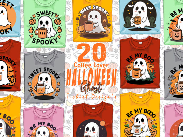 Colourful halloween coffee party with ghost t-shirt design bundle of 20 designs bundle Colourful halloween coffee party with ghost t-shirt design bundle of 20 designs bundle