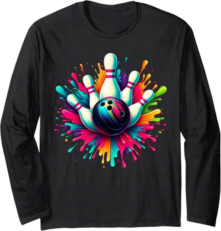 Colorful Bowling Game Day Bowling Cute Colorsplash Ball Long Sleeve T-Shirt