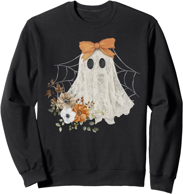 Coquette Ghost Halloween Flower Ghost Spooky Lace Ghost Sweatshirt