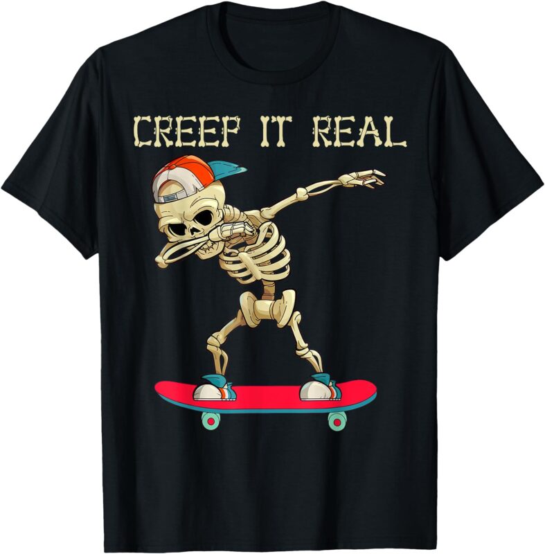 Creep It Real Dabbing Skate Skeleton Halloween Kid Boys T-Shirt
