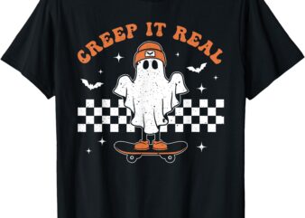 Creep it Real Ghost Skateboard Retro Cute Halloween Boy Girl T-Shirt