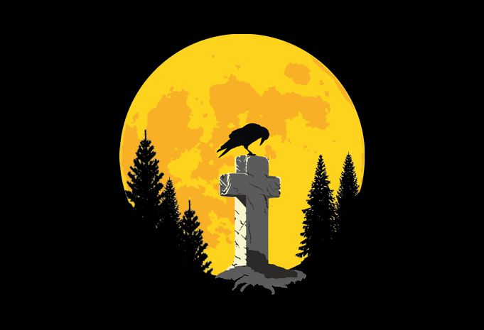 Crow on a cross in the moonlight