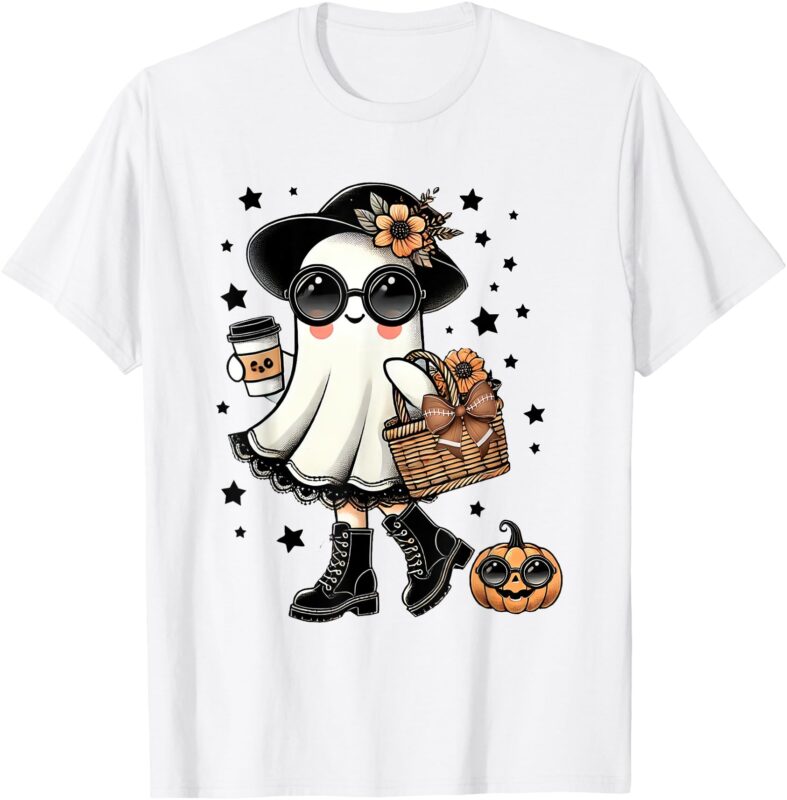 Cute Halloween Shirt for Women Halloween Ghost Coffee Womens T-Shirt