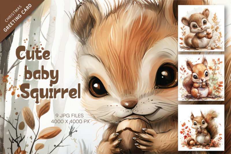 Cute baby squirrel. Animal Clipart.