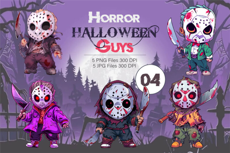 Cartoon Horror Halloween Guys 04. TShirt Sticker.
