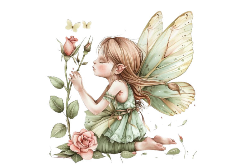 Cute Little Fairy with beautiful rose