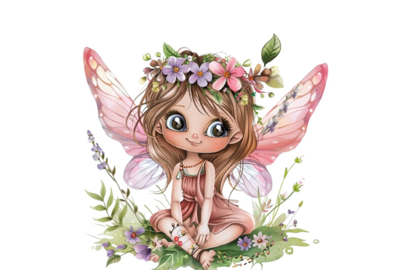 Cute Little cartoon Fairy with flower crown
