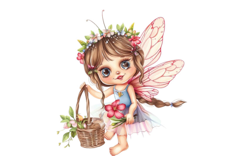 Cute Little cartoon Fairy with flower crown
