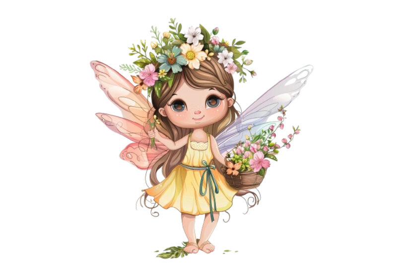 Cute Little cartoon Fairy with flower crown