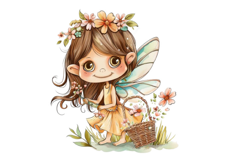Cute Little cartoon Fairy with flower crown