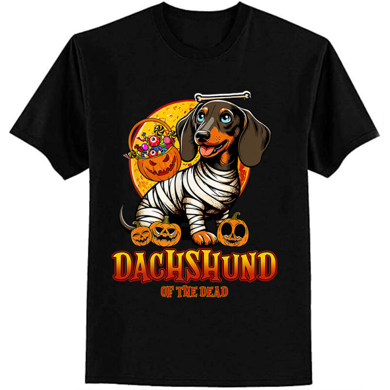 Dachshund of Dead Halloween Mummy Dog T-Shirt ltsp