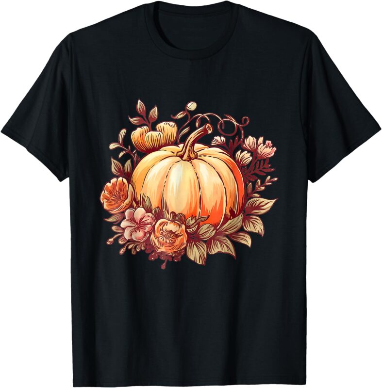 Fall Shirt Women Autumn Pumpkin Graphic Vintage Thanksgiving T-Shirt