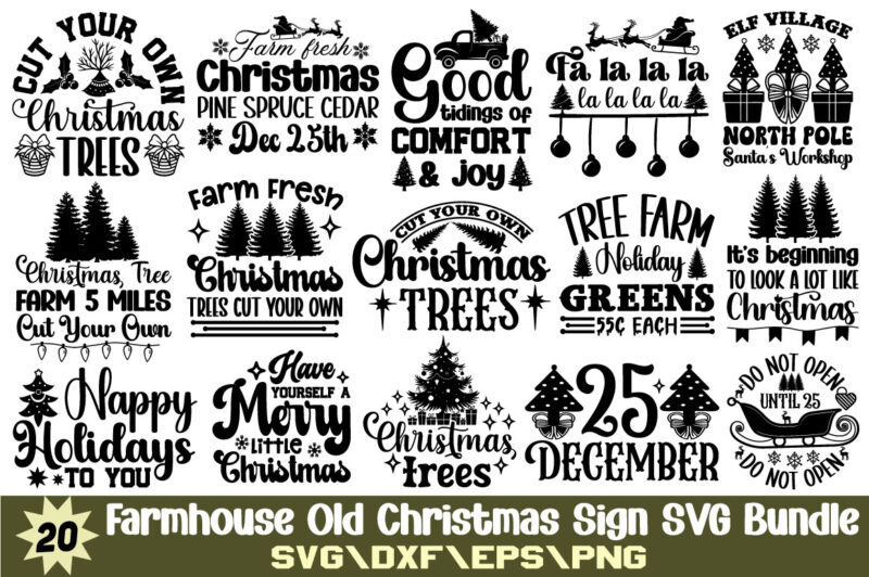 Farmhouse Old Christmas Sign T-shirt Bundle Farmhouse Old Christmas Sign SVG Bundle