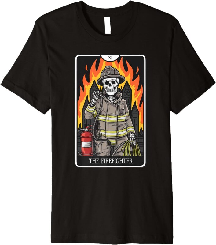 Firefighter Crew Tarot Card Player Funny Halloween Skeleton Premium T-Shirt