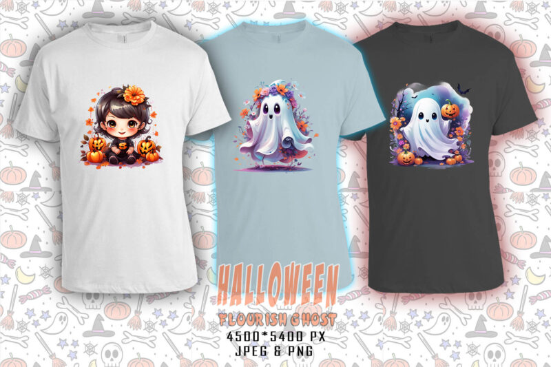 20 Retro Halloween Party with Flourish Ghost Clipart