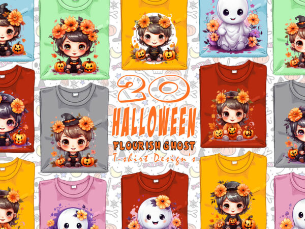 Flowers lover ghost halloween t-shirt design bundle of 20 png & jpeg designs – download instantly Flowers lover ghost halloween t-shirt design bundle of 20 png & jpeg designs – download instantly