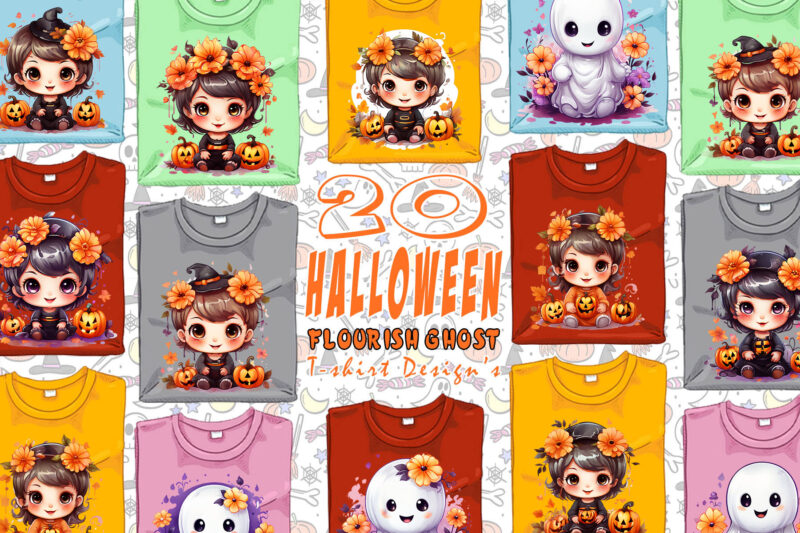 Flowers Lover Ghost Halloween t-shirt design bundle of 20 png & jpeg designs – download instantly
